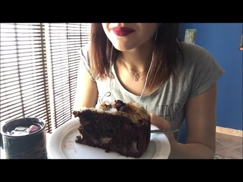 ASMR Eating Chocolate Cake and Drinking Tea