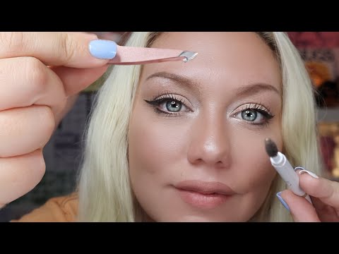ASMR| Doing Your Eyebrows ( Whispered, Trim, Tweezing, Personal Attention, Up Close, Pampering)