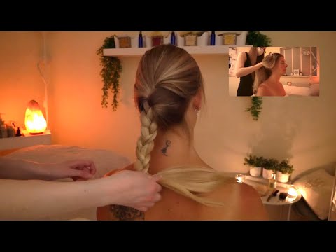ASMR NO TALKING Extremely Tingly Hair Play & Brushing my Friends Hair with Neck & Shoulder Massage