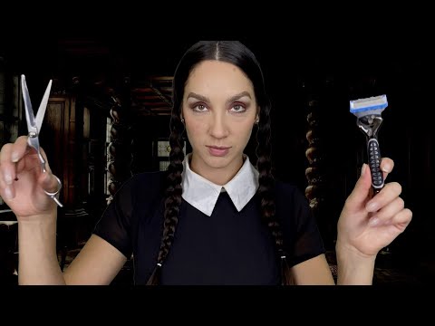 ASMR - Men's Haircut And Shave | Wednesday Addams Halloween Roleplay 🎃