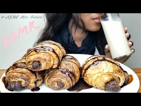 ASMR Dessert: Chocolate Croissants and Soy Milk/ Eating sounds/No Talking