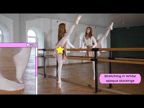 ASMR. Ballerina Workout in White Pantyhose. Stretching in White Opaque Pantyhose. Feet Stretch.