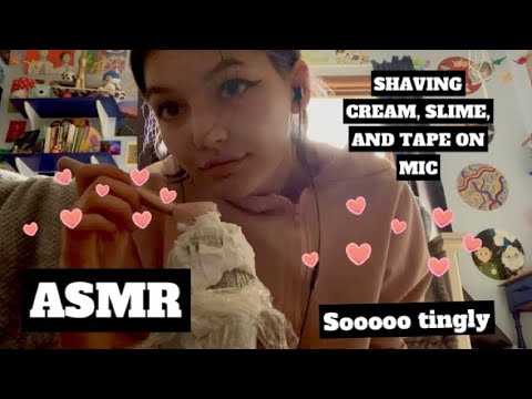 ASMR | shaving cream, slime, and tape on mic! Superrrr tingly