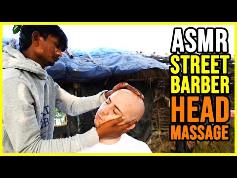 *AMAZING* STREET BARBER performs HEAD MASSAGE with NECK CRACK | ASMR video