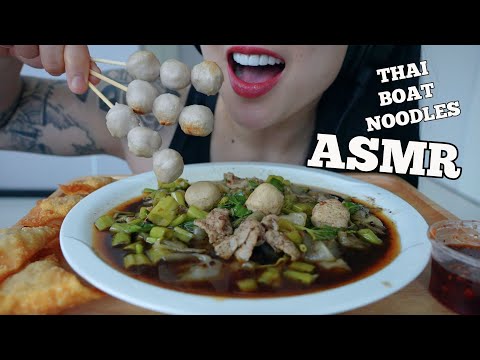 ASMR THAI BOAT NOODLES + CRISPY WONTON + PORK BALLS (EATING SOUNDS) LIGHT WHISPER | SAS-ASMR