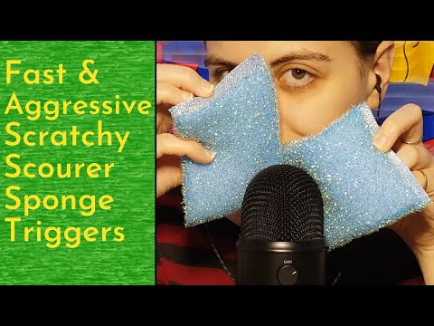 ASMR  Fast & Aggressive Scratchy Scourer Sponges Random Trigger Mix- On & Off the Mic Intense Sounds