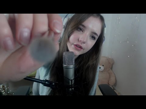 ASMR - Best visual triggers and soft whispering (face brushing, pulling, thumb and hand movements)