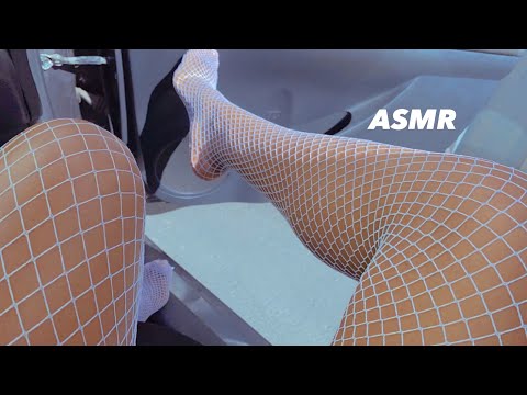 ASMR | White Fishnet Pantyhose & Fabric Scratching But In The Car 🚗