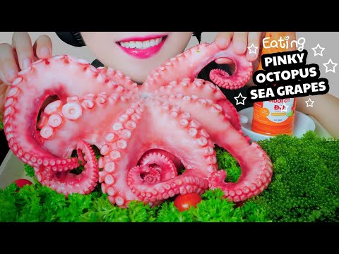 ASMR EATING GIANT PINKY OCTOPUS X SEA GRAPES , CHEWY CRUNCHY EATING SOUNDS | LINH-ASMR