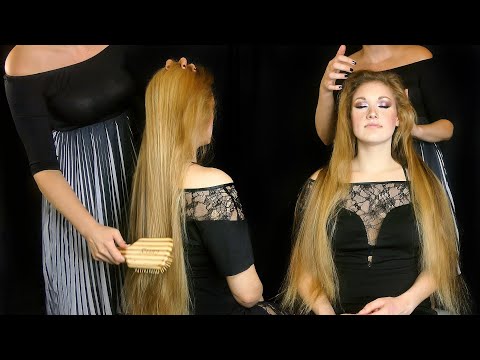 ASMR Brushing Her Super-Long Hair | Whispering, Hair Brushing Sounds for Sleep with Corrina & Sarah