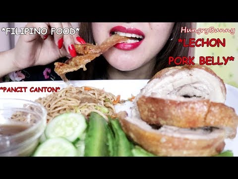 ASMR Lechon Pork Belly | Pancit | Veggies Eating Sounds | Hungry Bunny