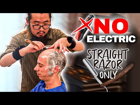 Straight Razor Shave on Long Hair 🧑 🪒 ASMR Head Shaving Sounds 🎧