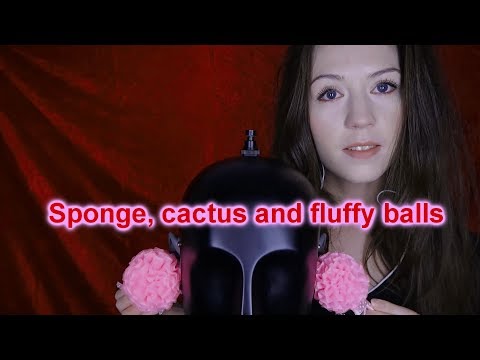 ASMR - EAR MASSAGE with CACTUS, LOOFAH and FLUFFY BALLS