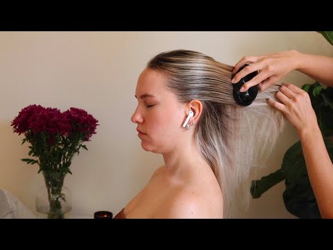 ASMR super crisp and tingly hair play sounds on Kristina - will put you to sleep! (whisper)