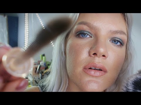ASMR doing your makeup for tingles, face brushing, personal attention, chewing gum
