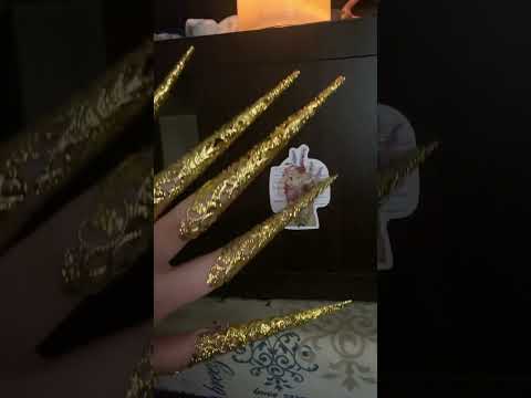 ASMR extremely long gold nails subscriber sent! so cool long video coming soon!