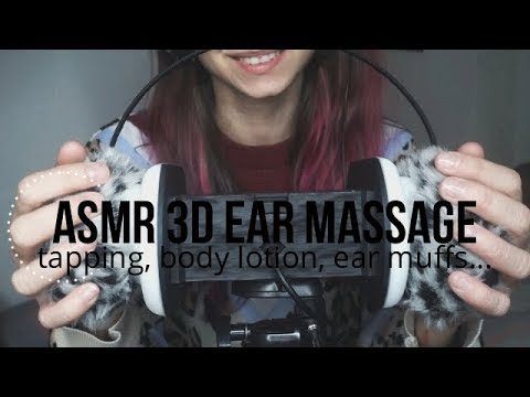 ASMR 3D Ear massage /Rubbing, tapping on ear muffs, body lotion, hand sounds... [NO TALKING]