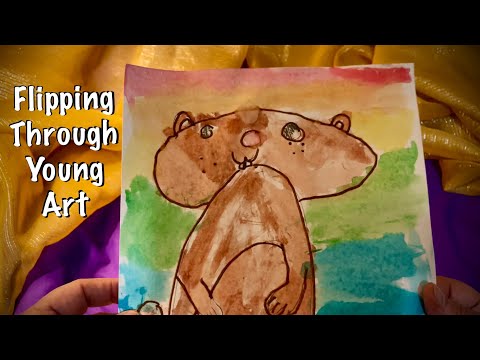 ASMR Shuffling through Kids art work (No talking) Rain 💦 /Paper crinkles *Soft-spoken tomorrow!