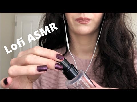 ASMR LoFI what's in my everyday makeup bag (tapping, lid sounds, repeating words)