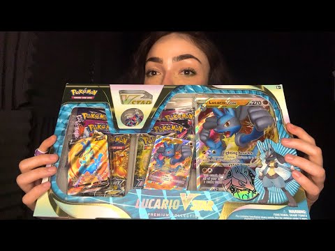 ASMR Pokémon Lucario V Max Premiere Collection Unboxing with Gum Chewing and Whispering