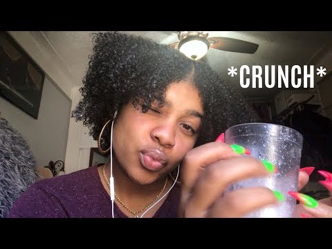 ASMR- Eating/Chewing Ice (CRUNCHY, STICKY, WET MOUTH SOUNDS)