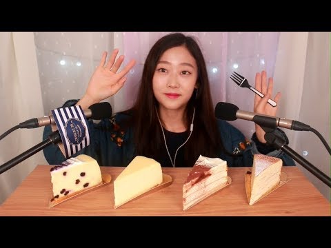 [ASMR] 꾸덕꾸덕한 치즈케이크와 크레이프 케이크 이팅사운드 Cheesecake & Crepe Cake Eating Sound