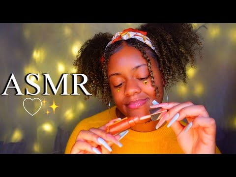 asmr ✨ lipgloss application ♡ mouth sounds, tapping, lip smacking & whispers ♡
