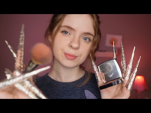 ASMR The Girl With Long "Nails" Does Your Makeup 💄 With tingly layered sounds | Whispered Roleplay