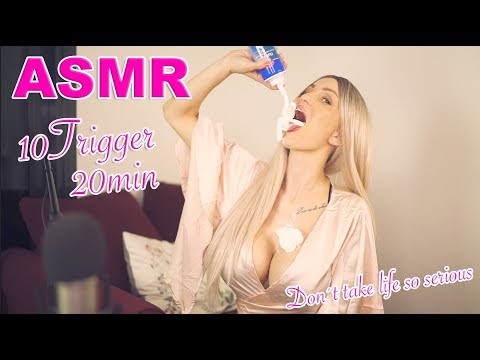ASMR 10 Trigger in 20min - I tingle you to sleep - cream, crinkle, eating, mic scratching, fire