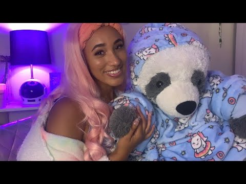 ASMR | 🐼 Trying OODIE On Giant Stuffed Panda Bear! | fabric sounds + spray sounds +  brushing