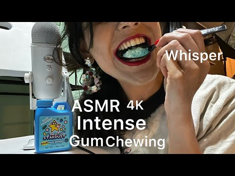 ASMR Intense Gum Chewing Whisper 💜( 4k 60fps) 🍬🥄 (Chewing Sounds, Gum Chewing)⭐