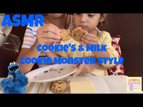 ASMR Cookies with my Baby Sister | Cookie monster | Crunchy mouth sounds