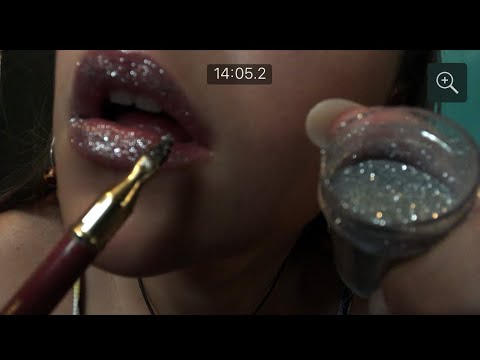 ASMR lens licking w/ tingly glitter lipgloss application 👅👄camera licking up close mouth sounds
