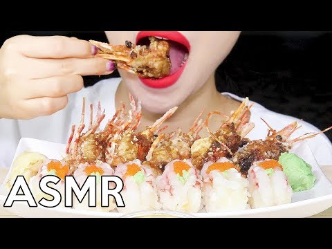 ASMR Sweet Shrimp Sushi+Fried Shrimp Head *BigBites* 생새우초밥+새우머리튀김 리얼사운드 먹방 Eating Sounds