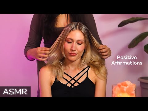 ASMR 💕 Ultra Relaxing Hair Brushing & Self Care Affirmations, Gorgeous Ashley gets Pampered by Vinni