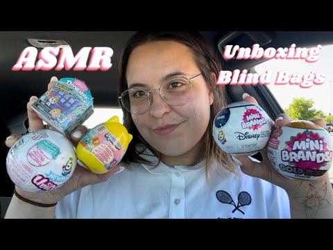 Chaotic ASMR Unboxing Mini Brand Blind Bags And Toys & Tapping And Scratching With Whispering In Car