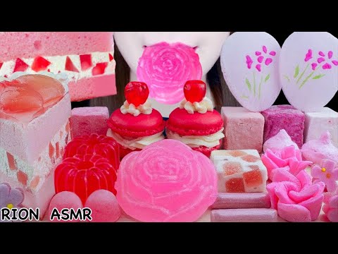 【ASMR】PINK DESSERTS💖 ROSE KOHAKUTO,PEACH CAKE,FLOWER JELLY MUKBANG 먹방 EATING SOUNDS NO TALKING
