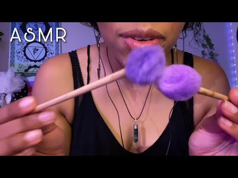 Asmr tapping, fluffing, brushing you to sleep w/purple fuzzy balls