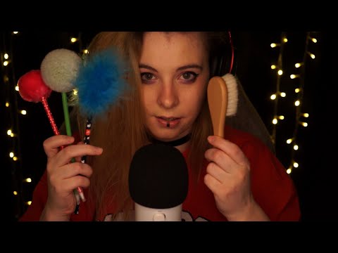 ASMR Brushing and Tickling your Brain - rain, crackling, whispering