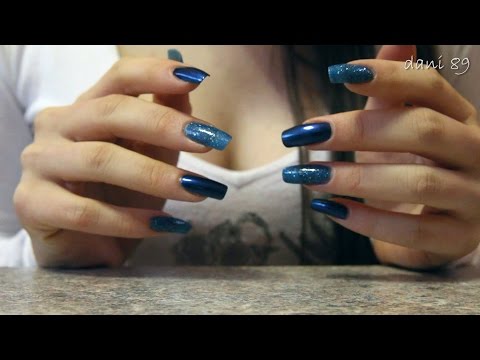 ･ﾟ Applying blue glitters nail polish on my Natural nails ･ﾟ