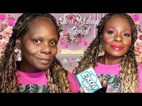 Shimmer Lid Green Underline Glossy Hot Pink Lippy Makeup Tutorial ASMR Chewing Gum Sounds