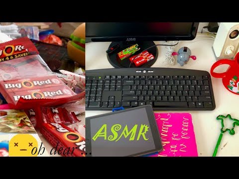ASMR OMG 🐷 HOARDER Cleaning My Computer Table & Going Through Each Item w. Up Close Whispering!