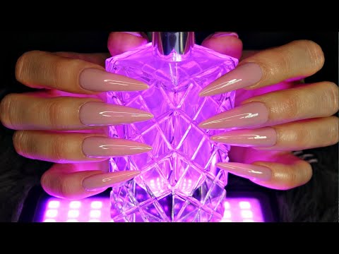 ASMR Scratching & Tapping on Glowing Transparent Items | ice, glass etc.| Long Nails | No Talking