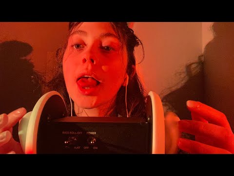 ASMR tongue flutters, swirls, and kisses on the 3DIO with ear tapping ("RAWR" and "snake") (purring)