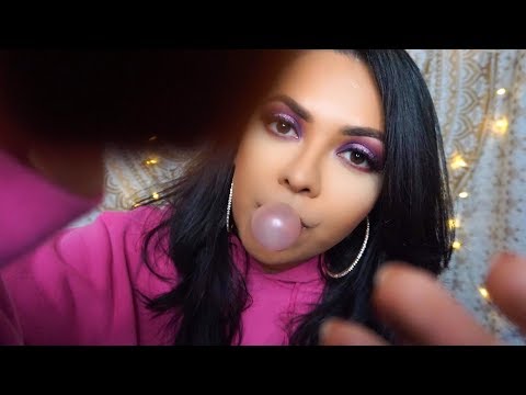 ASMR Gum Chewing Makeup Roleplay  | Whispered Storm Sounds