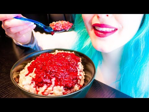 ASMR: Coconut Milk Rice Pudding with Raspberry Sauce ~ Relaxing Eating Sounds [No Talking|V] 😻