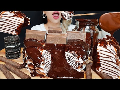 ASMR | LAVA CHOCOLATE CREPE CAKE (Homemade) | KIT-KATDESSERT MUKBANG (Eating Sounds) Oli ASMR