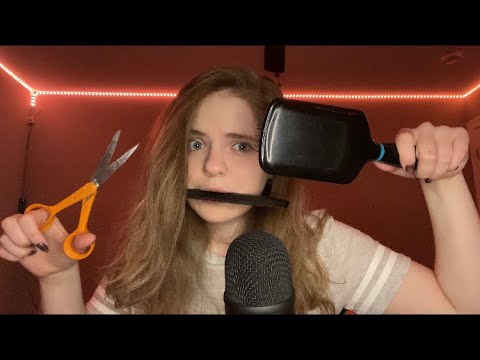 Fast & aggressive ASMR - Doing your hair + hand sounds