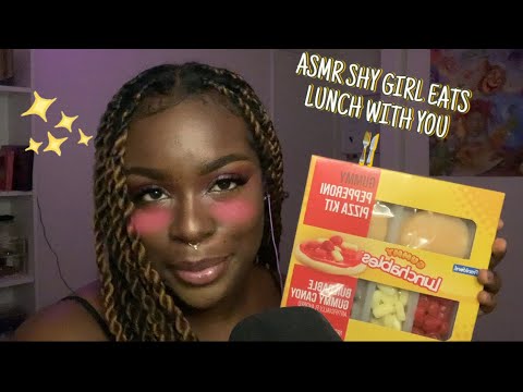 ASMR ~ Shy Girl eats lunch with you 😇 (whispering, eating, gummy candy, mouth sounds)