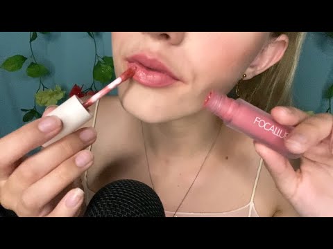 ASMR Applying Liquid Lipsticks 💋(lipgloss sounds + mouth sounds)